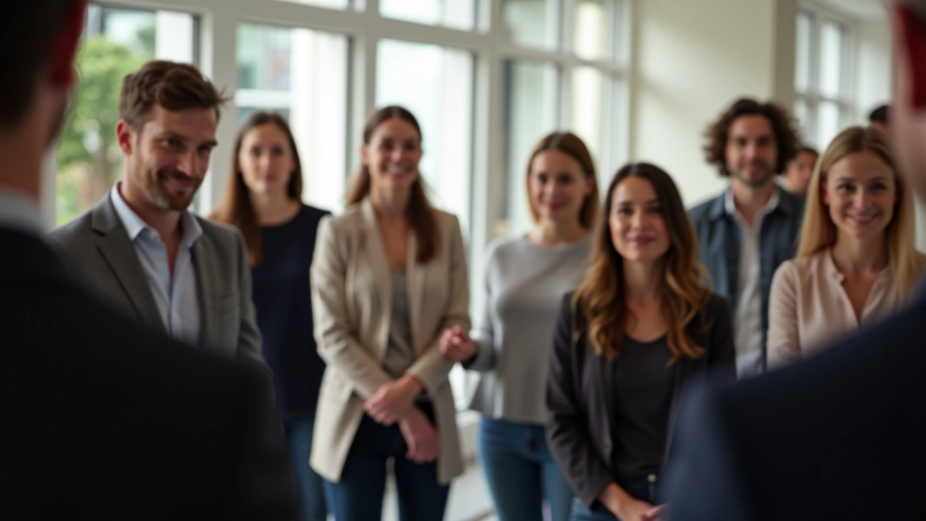 Workshop participants practicing presentation techniques in supportive group environment, focused on breathing and vocal exercises